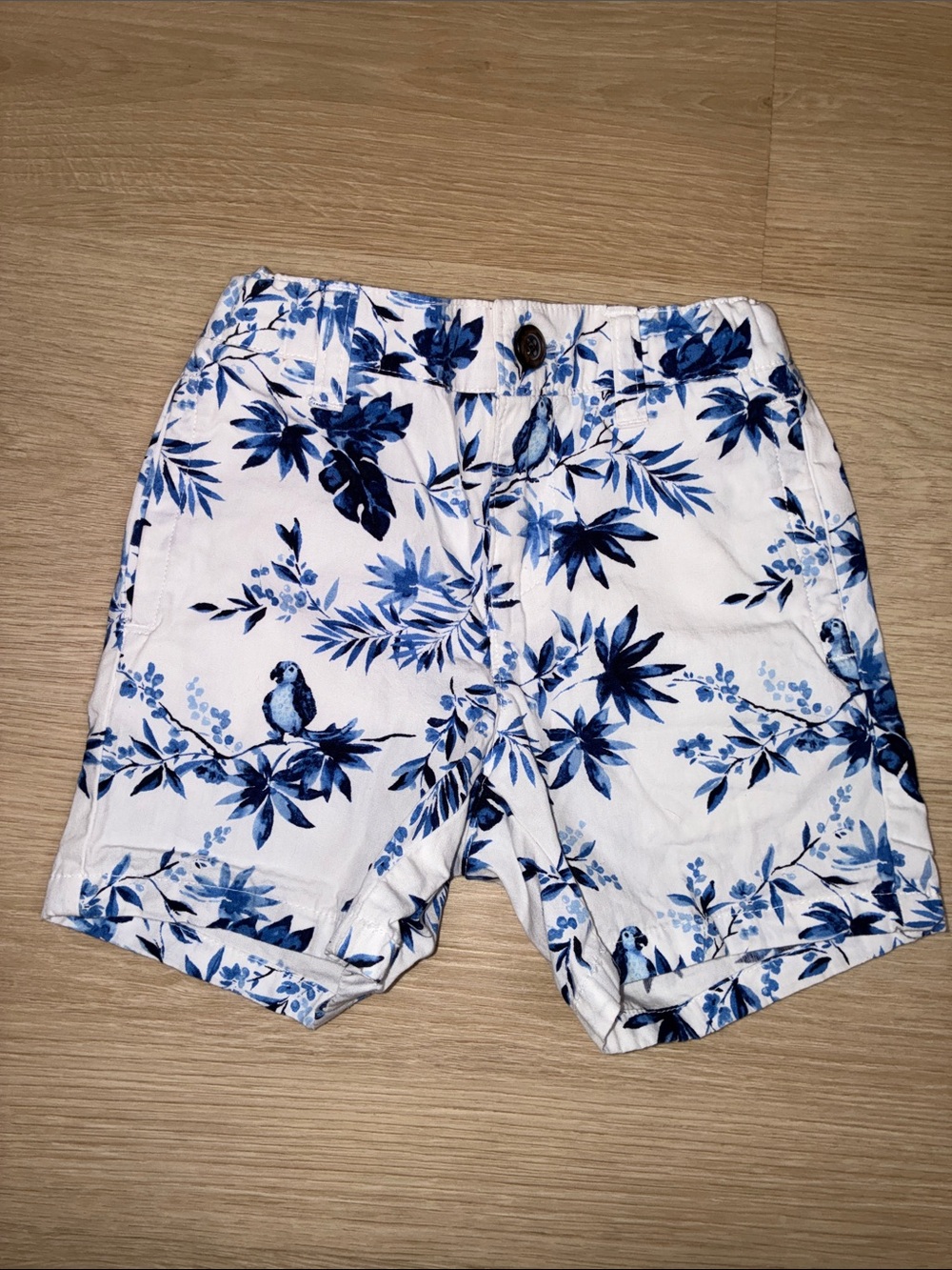 Janie and Jack White Shorts with Blue Botanical Print